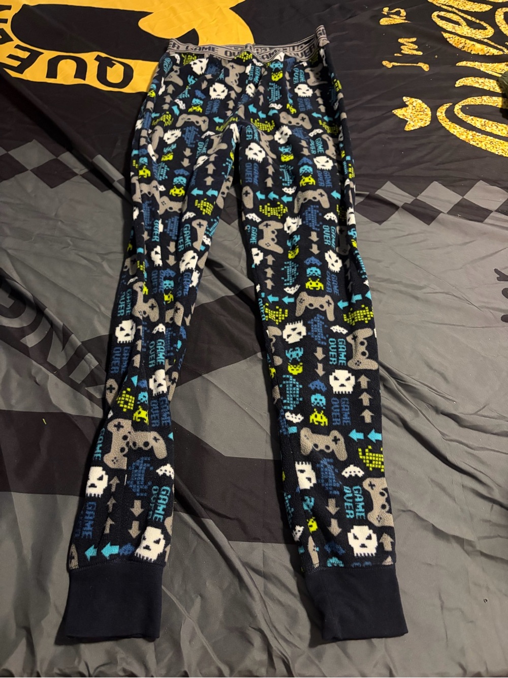 George Boys Black Gamer Print Pajama Bottoms with Blue & Green Accents